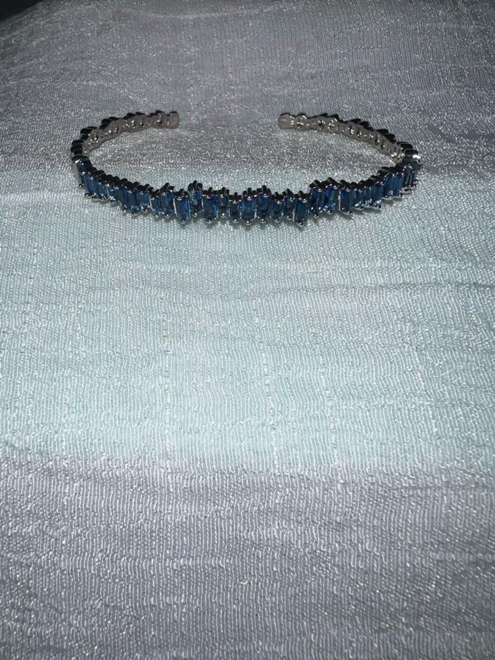 Silver Open Cuff Bracelet with Blue Baguette Stones